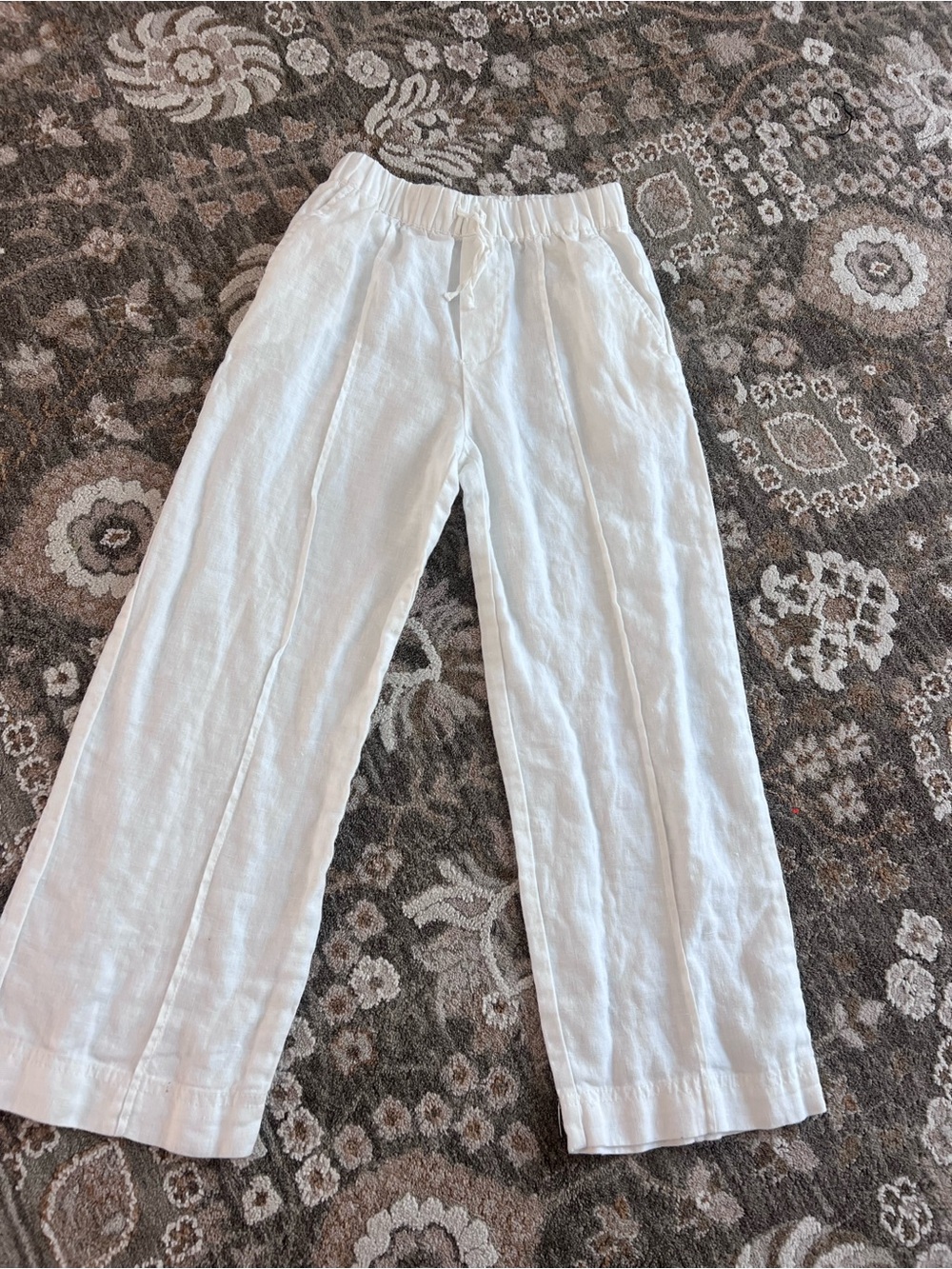 Zara Kids White Linen-Blend Elastic Waist Pants